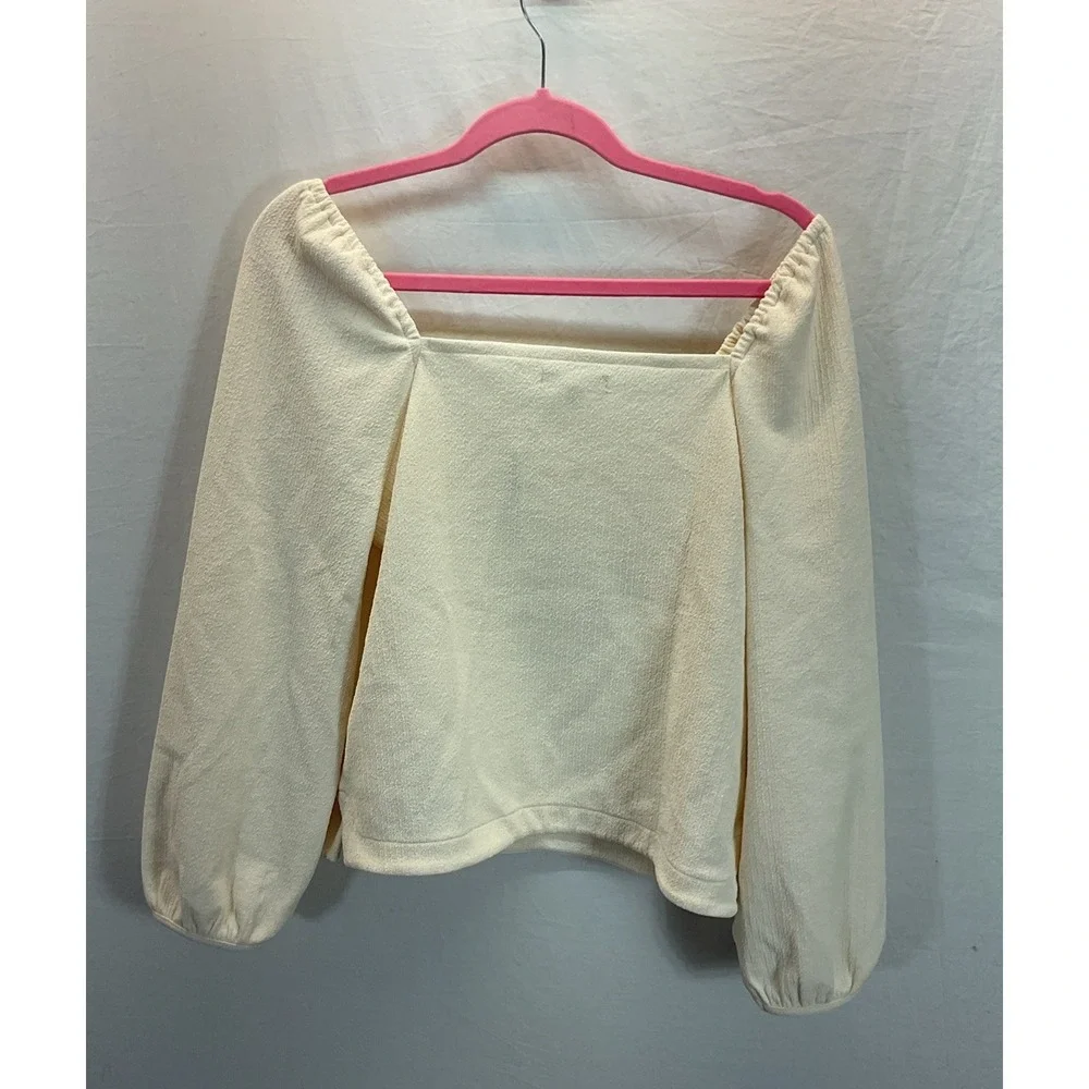 New Sz S Madewell Crepe Square-Neck Puff-Sleeve Top Ivory Travel Casual‎